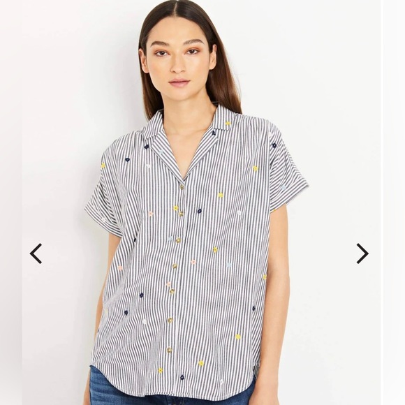 A Pea in the Pod Flower Embroidered Button Down Maternity Shirt Size L - Picture 1 of 6